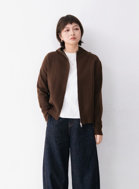 2026年春季新款连帽针织开衫女双头拉链慵懒随意百搭毛衣上衣