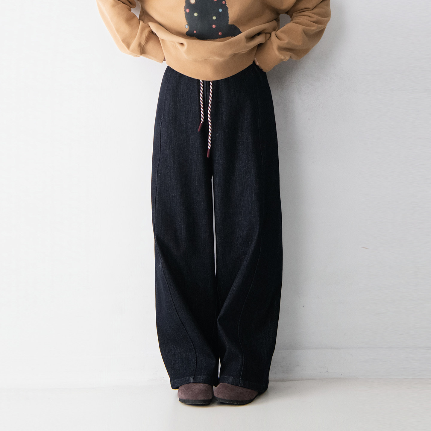 加绒松紧腰抽绳棉质弹力直筒牛仔裤女显瘦百搭舒适直筒休闲裤,女装/女士精品,休闲裤,淘宝优惠券,粉丝福利购,淘宝优惠卷