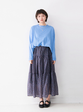 天丝棉松紧腰拼接碎花半身裙女有内衬显瘦宽松清新蛋糕裙