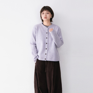 含羊毛圆领针织开衫 女柔软舒适纯色百搭文艺亲肤上衣毛衣