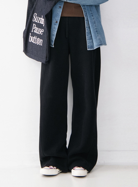 高品质松紧腰棉质水洗做旧风直筒卫裤女2026年春季新百搭拖地裤