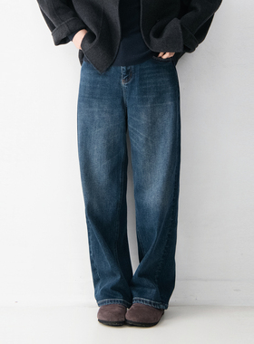 库维加绒弹力保暖舒适小直筒牛仔裤女复古百搭显瘦显腿长长裤