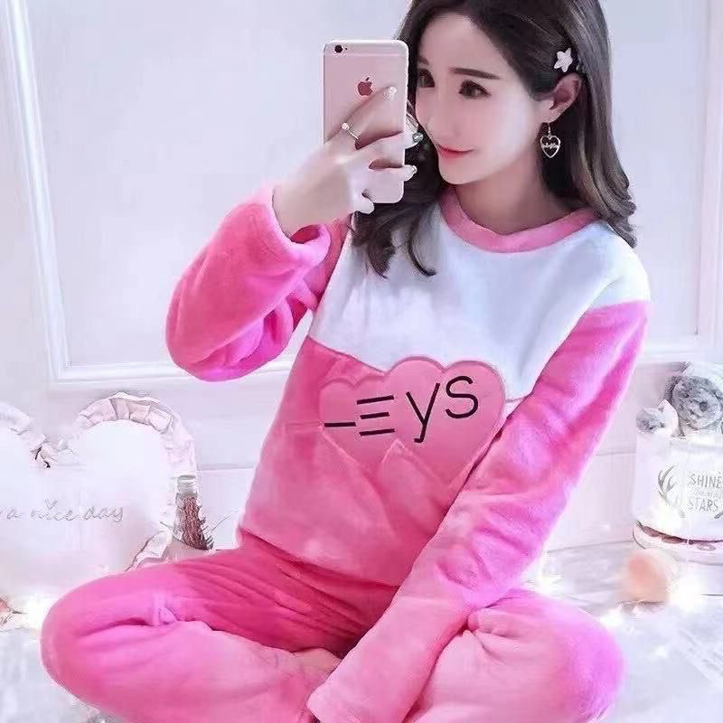 法兰绒女士睡衣套装秋冬季长袖长裤休闲宽松圆领保暖家居服可外穿,女士内衣/男士内衣/家居服,睡衣/家居服套装,淘宝优惠券,粉丝福利购,淘宝优惠卷