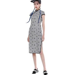 新款 新品 气质复古格子改良旗袍连衣裙子 潮牌魔系列2023年夏季 女装