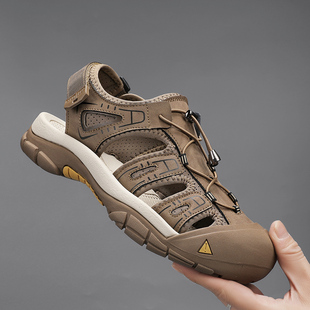 外贸出口凉鞋男款包头夏季真皮开车大码沙滩鞋防滑宽版户外涉水鞋