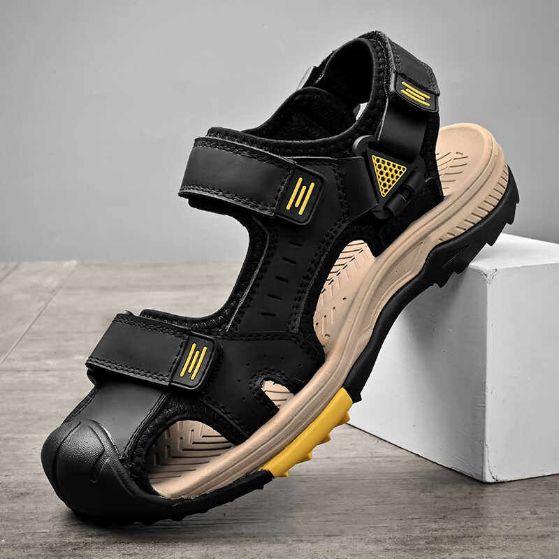 CLEARANCE LEAK SANDALS MENS LEATHER WEAR 2024 NEW SUMMER BREATHABLE NON-SLIP SOFT-SOLE WADING TOE BEACH SHOES