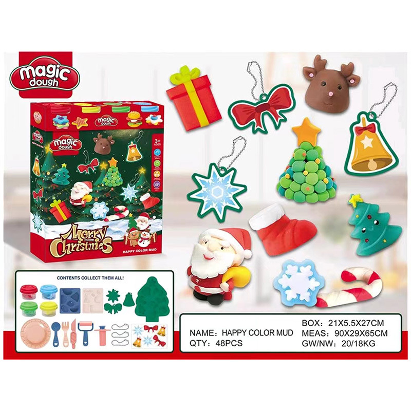跨境圣诞节儿童DIY彩泥橡皮泥挂饰手工制作玩具圣诞树活动批发