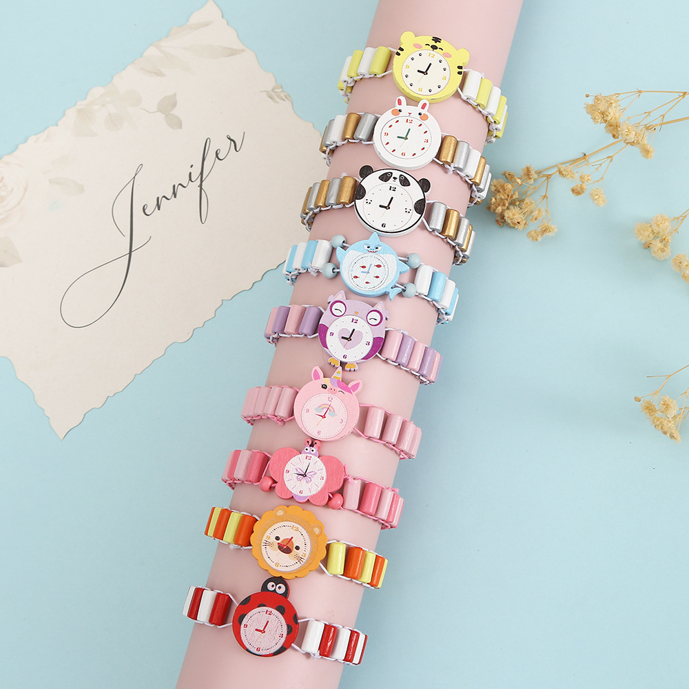 跨境糖果色七彩卡通动物幼儿童木质仿真手表手链手绳手串玩具礼物