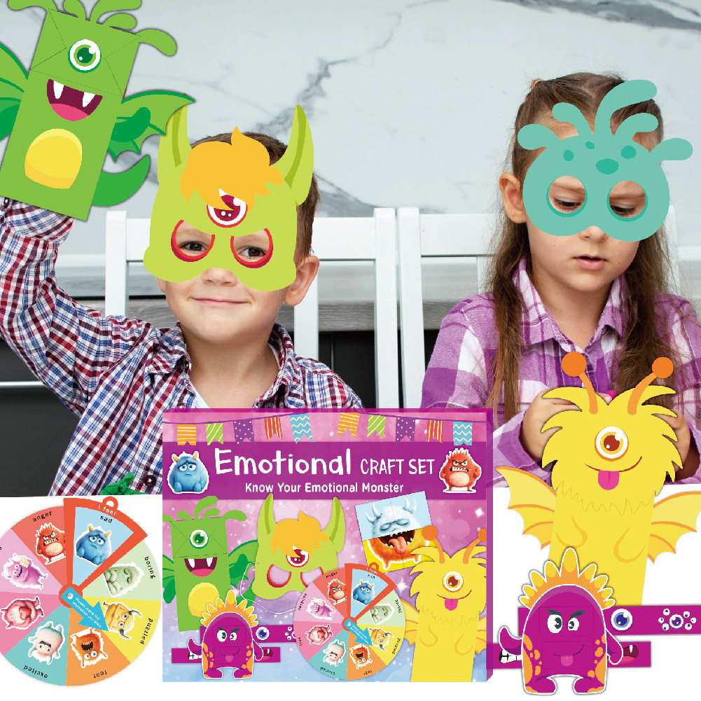 外贸纸袋手偶艺术套装卡通儿童小怪兽情绪DIY玩具幼儿园手工活动