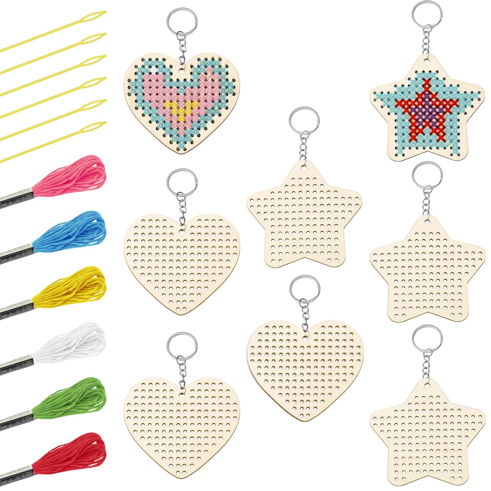 跨境星星十字绣钥匙扣儿童手工diy工艺品木片挂件钥匙圈编织套装