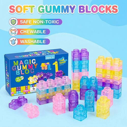 跨境q弹感官积木儿童益智解压透明果冻积木拼装玩具Squishy Jelly