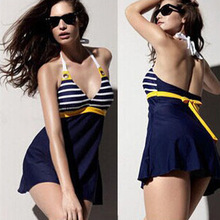 泳装 女连体外贸出口女士游泳衣 跨境速卖通欧美海军风条纹大码