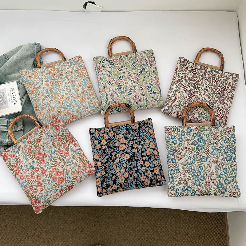 小众设计竹节手提托特包女校园便当包新款碎花搭配便通勤包旅游包,箱包皮具/热销女包/男包,托特包,淘宝优惠券,粉丝福利购,淘宝优惠卷