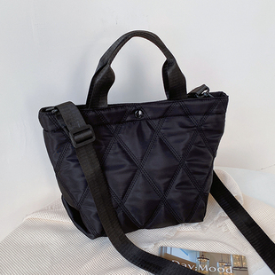 原创拉链款小水桶型托特帆布包简约百搭文艺单肩手提便当餐盒包女