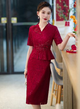 喜婆婆旗袍高级感妈妈婚礼礼服婚宴装大码红色结婚喜服礼服春季女