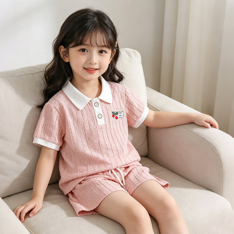 夏季2026新款儿童时尚韩版运动短袖套装洋气公主风亲肤柔软透气