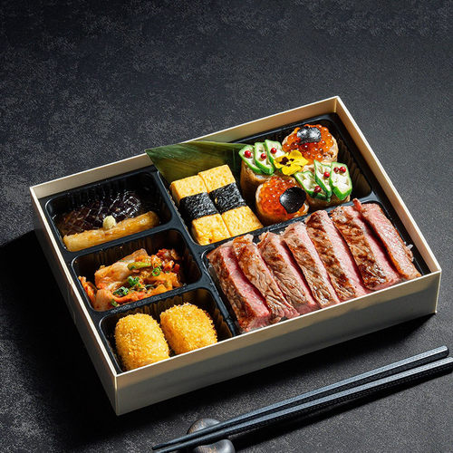 木质打包装盒透明一次性商用高档套餐包装鳗鱼饭牛肉海鲜饭打包盒