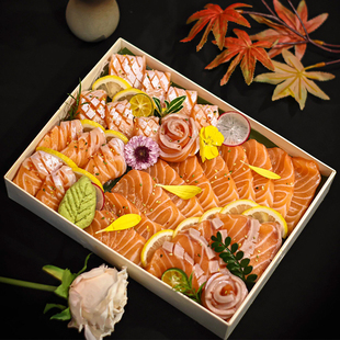 一次性高档木质刺身拼盘打包盒外卖寿司商用包装盒三文鱼生鲜木盒