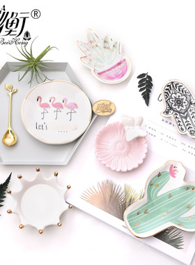 仙人掌火烈鸟项链耳环摄影小摆件