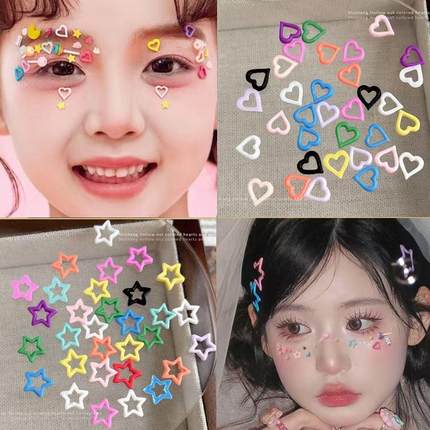 正品网红贴脸饰品马卡龙爱心彩色星星多巴胺美甲五角星立体卡通饰
