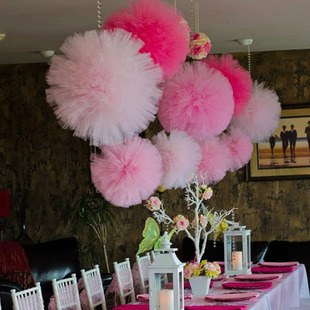 15cm纱球气球纱婚庆装饰POMPOM派对用品气球蓬蓬纱球生日装饰