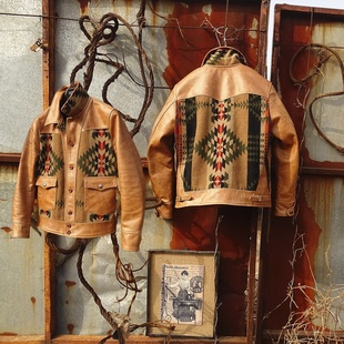 男士 复古休闲短款 真皮皮衣 纳瓦霍图腾撞头层牛皮美式 预抢