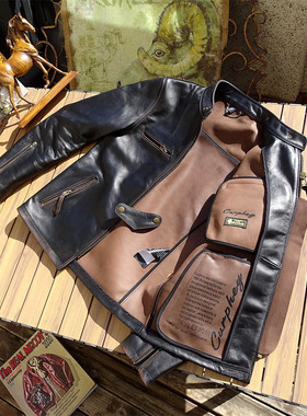 无里衬设计头层茶芯小马皮J100领子活袢男立领修身真皮衣皮夹克