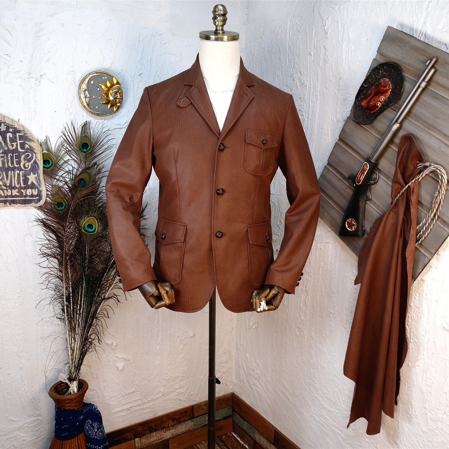 norfolk jacket诺福克猎装人字纹羊皮真皮衣男外套