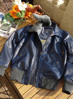 indigo靛蓝染【无涂幼马皮】B15空飞梦露美产拉链可脱卸毛领皮衣