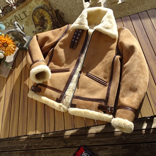 Colomer 澳洲绒面无涂原生态羊皮毛一体日系复古B3真皮皮衣男女