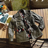 轻适结实山羊皮美式 小风衣真皮皮衣春秋新款 老军绿M43野战猎装 式