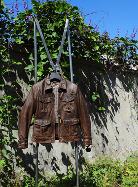 杰森斯坦森敢死队【擦色做旧很惊艳】孟加拉茶芯小牛皮衣