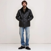 外贸出口美式 复古牧场主澳洲原生态羊皮毛一体中款 保暖真皮衣男女