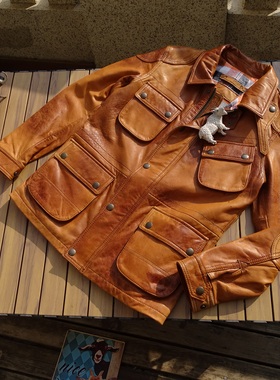 赔本抛售【晕染战损N65猎装】复古做旧绵羊皮真皮衣
