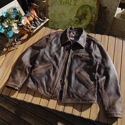 底特律风格茶心牛皮衣