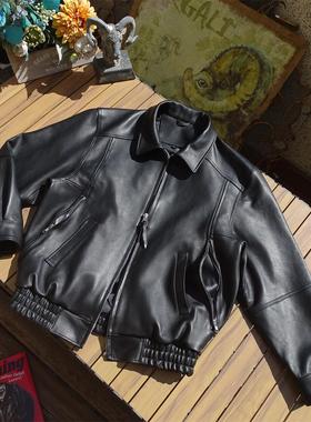 日版中性复古大廓型男女通穿情侣真皮皮衣法国绵羊皮厚挺