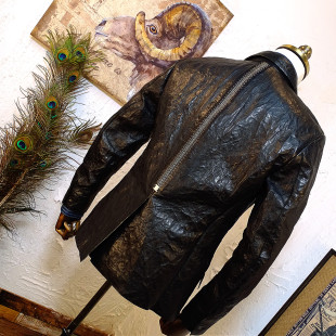 手工龙骨脊柱暗黑先锋褶皱工艺日本川西小牛皮真皮衣皮西装