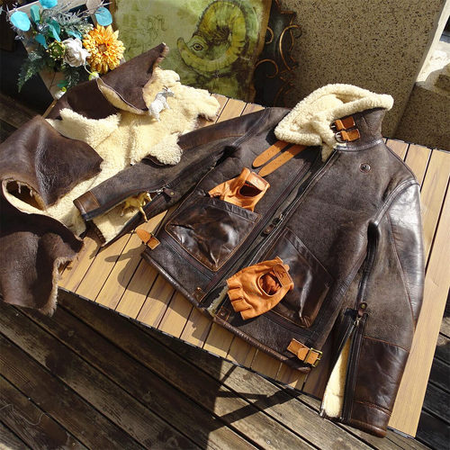 战损补丁原生态羊皮毛一体皮衣