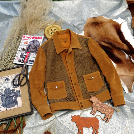 5折停产捡漏【双拼】磨砂拼反绒牛皮1920S农场主美式复古真皮皮衣