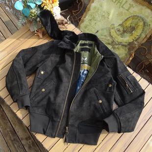 美国科技拒水头层粒面磨砂老牛皮可脱卸羊毛领真皮衣B15空飞梦露