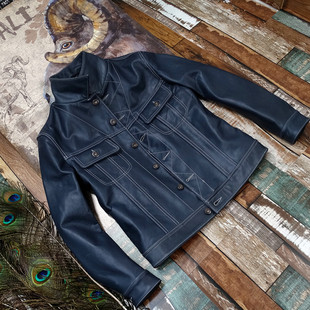 反季大促!日版101风暴骑士牛仔蜡染牛皮显高显瘦真皮衣男皮夹克