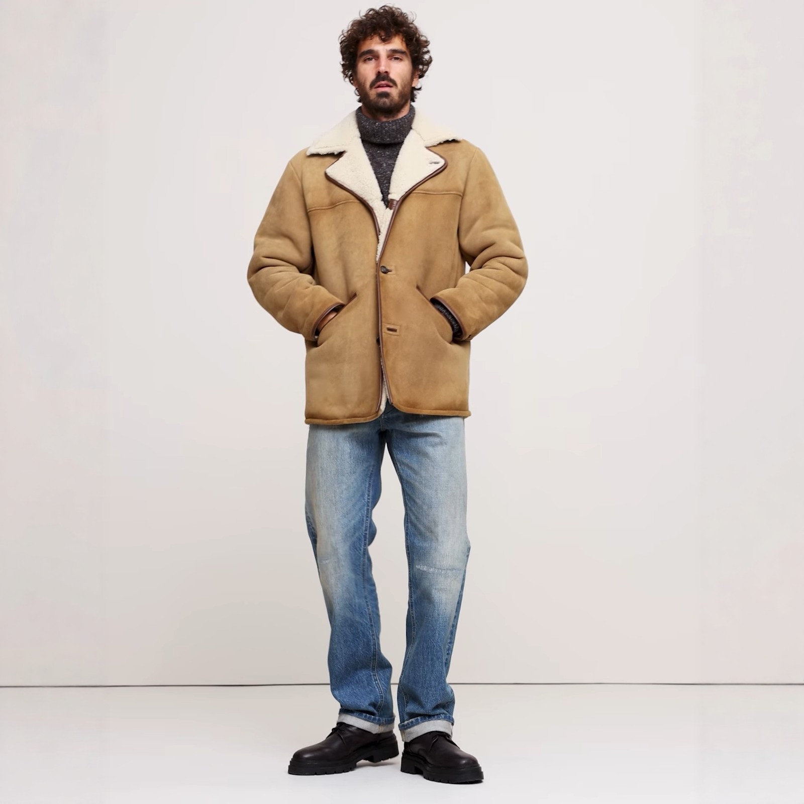 外贸出口美式复古牧场主澳洲原生态羊皮毛一体中款保暖真皮衣男女,男装,皮衣,淘宝优惠券,粉丝福利购,淘宝优惠卷