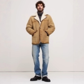 外贸出口美式 复古牧场主澳洲原生态羊皮毛一体中款 保暖真皮衣男女