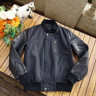 【帮友厂赔本抛售2千件】羊毛呢头层牛皮袖夹棉保暖棒球服真皮衣