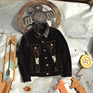 【2千件大量抛售】纳瓦霍图腾撞反绒牛皮真皮皮衣美式复古507牛仔