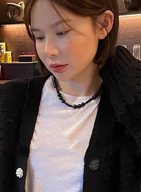 WXLSTUDIO吾小历同款黑色串珠项链女小众设计感毛衣锁骨链新款潮