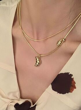 区区欧阳两戴牛角包双层项链