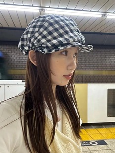 【小众日系感】不规则设计黑白格子八角帽棉麻透气显脸小画家帽潮