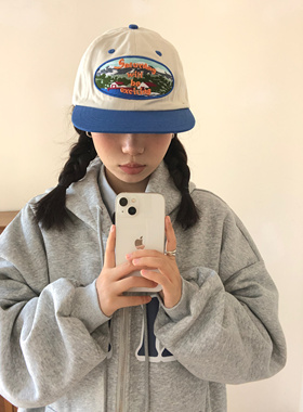 【蓝色平檐帽】小众拼色日系复古刺绣棒球帽软顶街头嘻哈鸭舌帽潮
