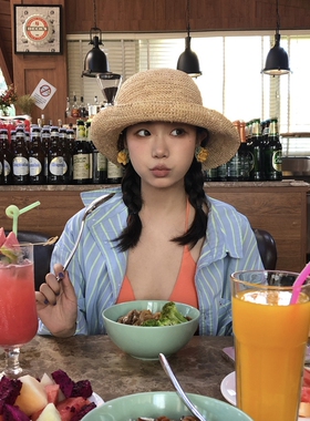 【夏日之旅】高品质拉菲草草帽纯手工编织海边沙滩帽凹造型渔夫帽